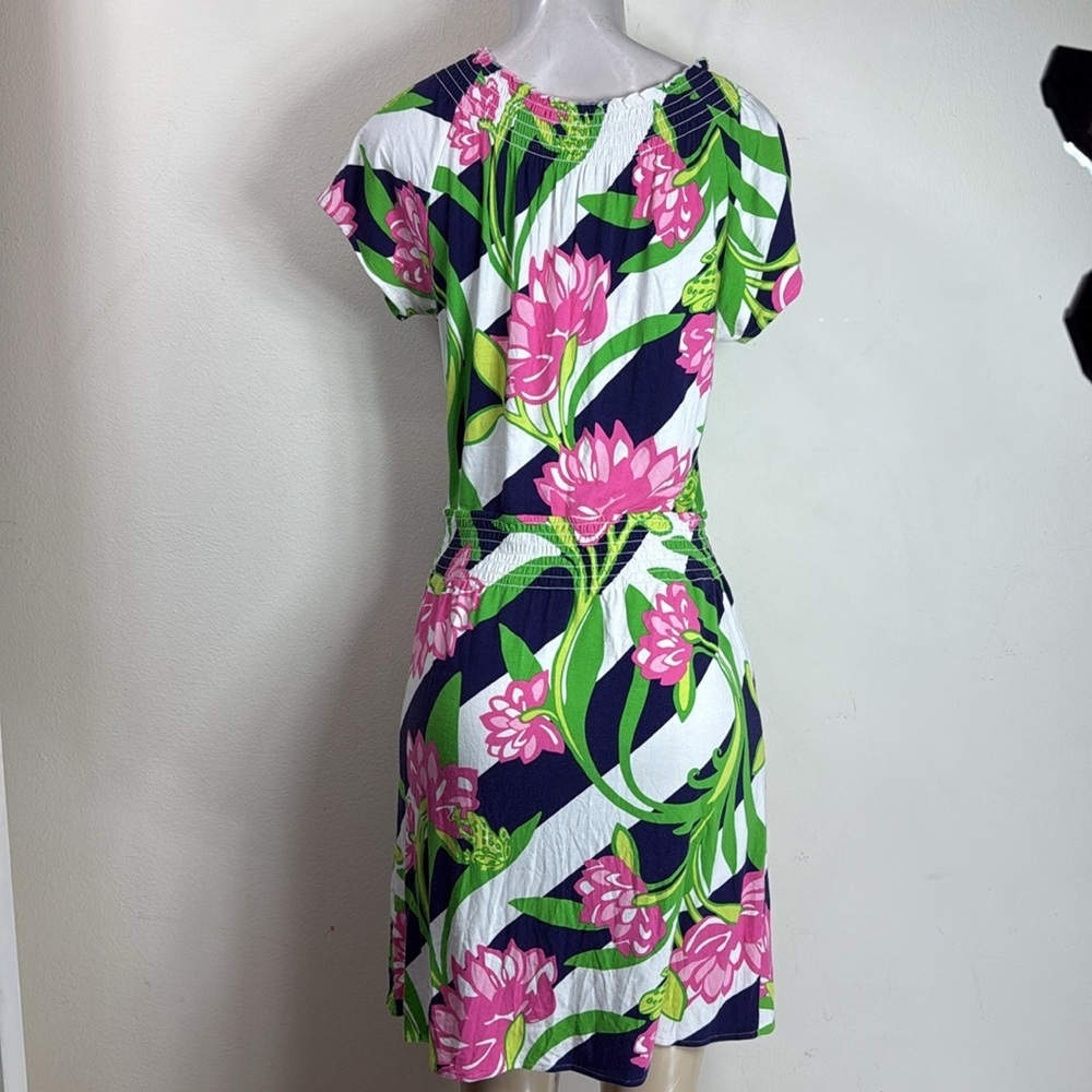 (T6) Lilly Pulitzer Dress,size M Multicolor floral elastic waist with. - Picture 4 of 9